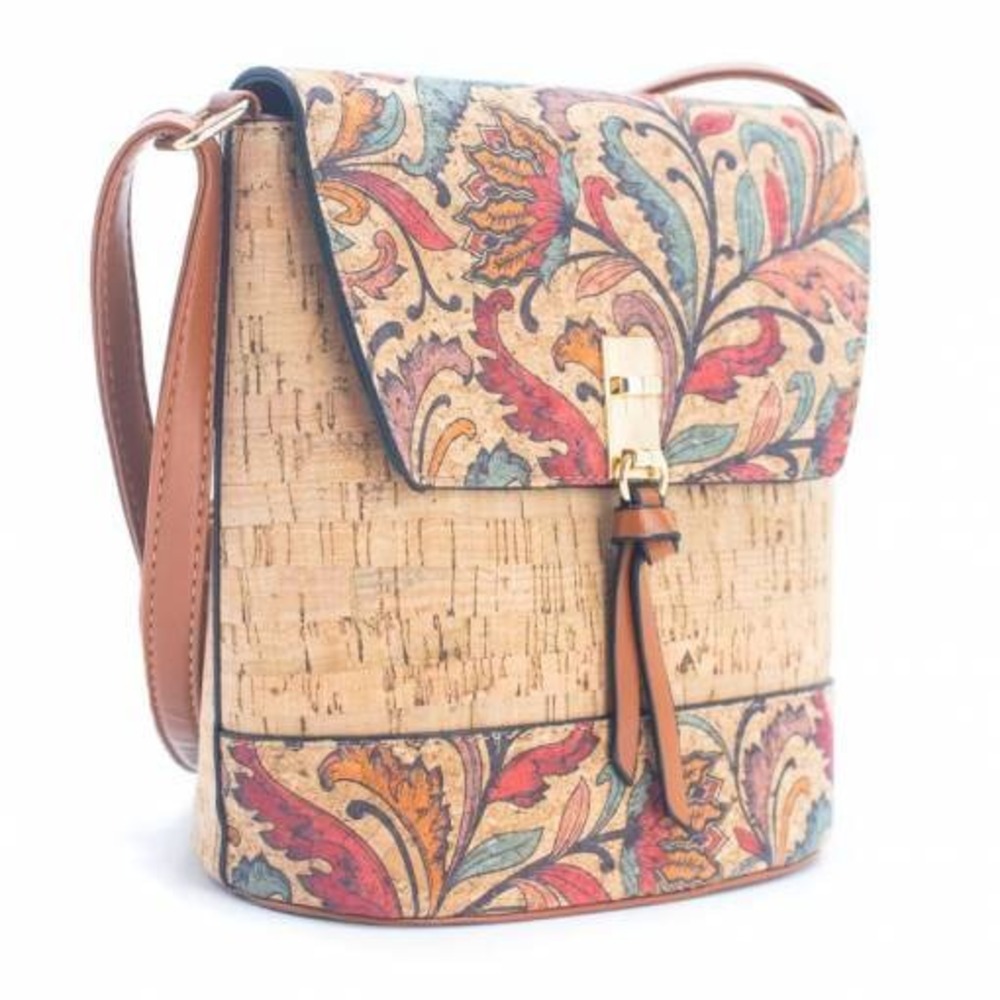Vintage Paisley Floral Cork Floral Crossbody Boho Granola Sustainable Purse